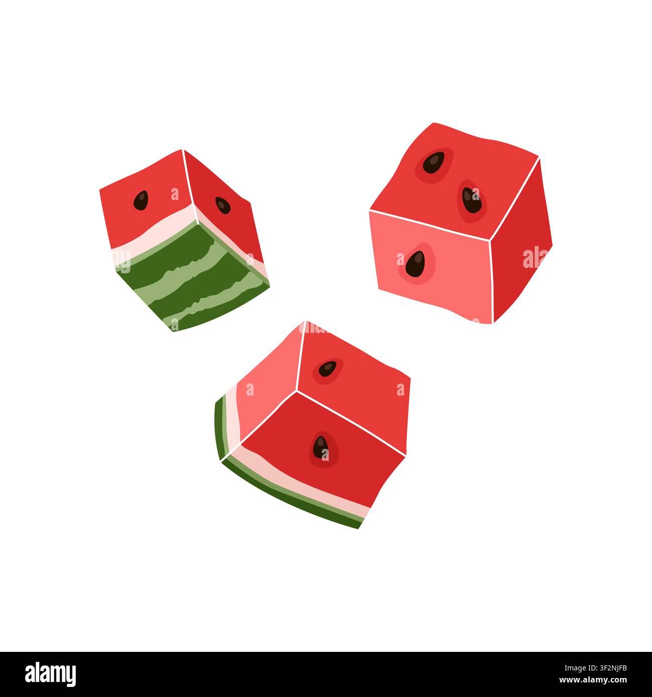 Watermelon cubes pieces vector illustration isolated on white background Stock Vector
