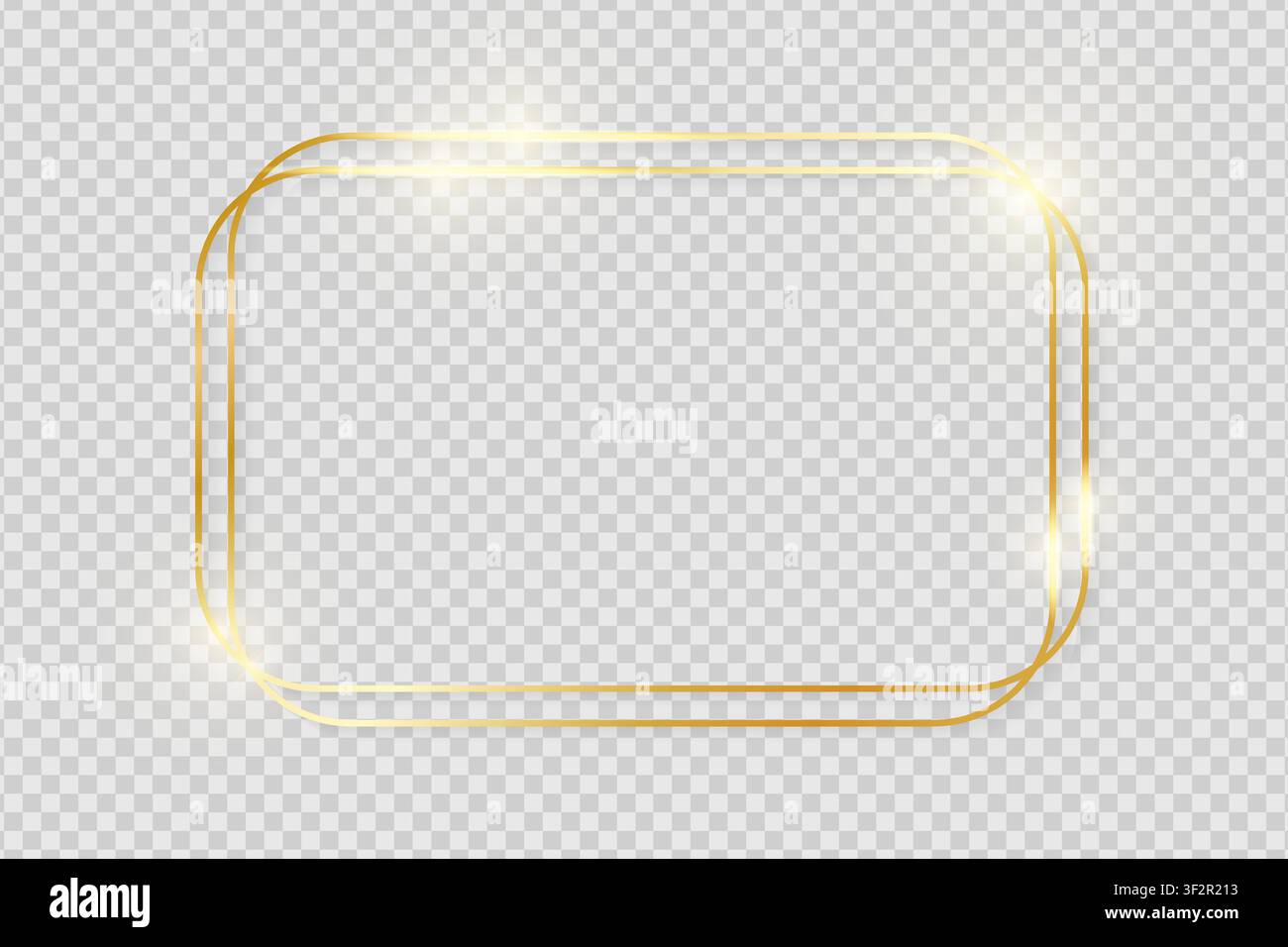 Gold shiny glowing vintage frame with shadows isolated on transparent background. Golden luxury realistic symmetrical border. Vector illustration Stock Vector