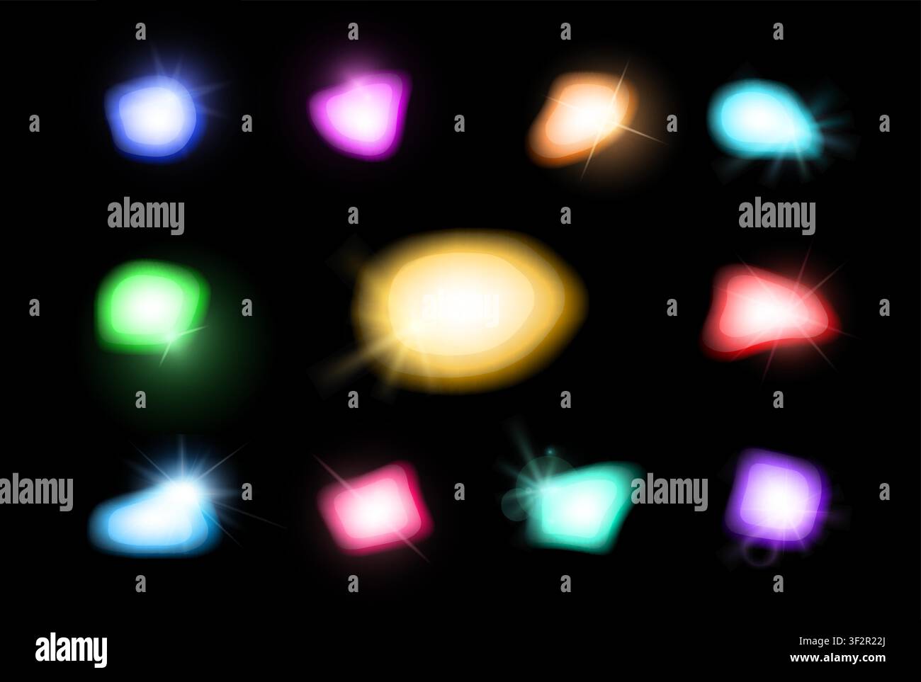 Shiny gems pack isolated on black background. Jewelry symbol. Gem stone. Diamonds. Vector illustration Stock Vector