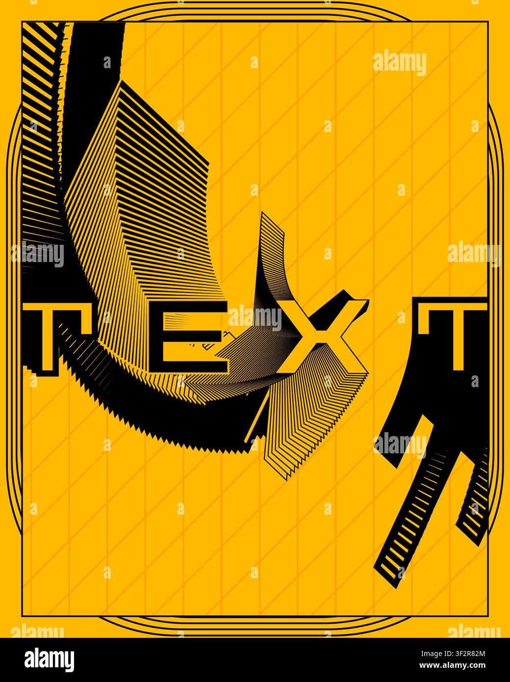 Psychedelic modern retro text poster yellow background lightning bolt wall art modern vintage typography graphic design canvas print room artwork Stock Vector