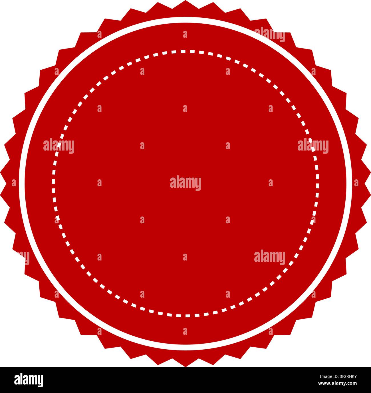 Blank Red Scalloped Circle Badge Template with Dotted Inner Border Vector Stock Vector