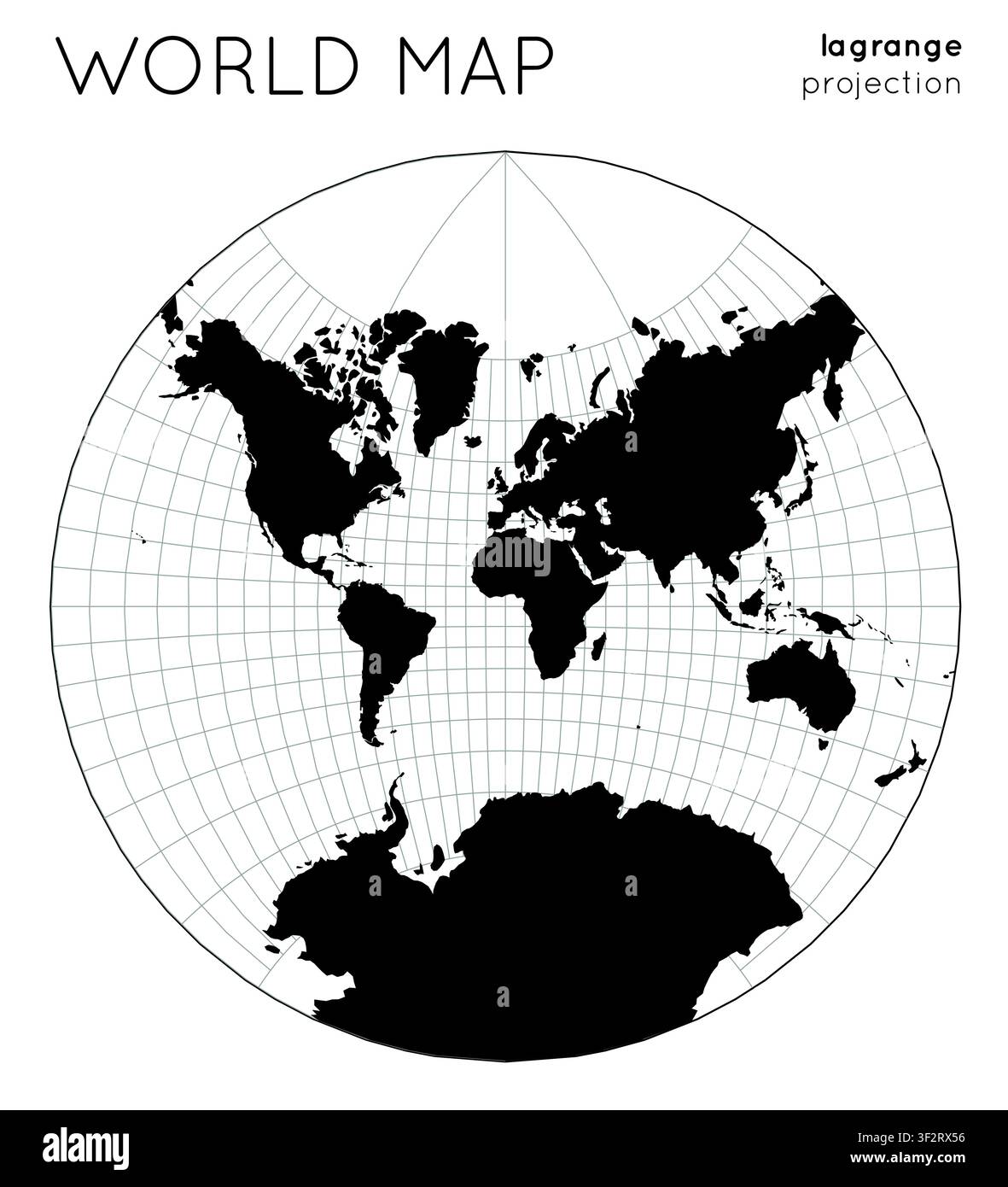 World map. Globe in Lagrange projection, with graticule lines style. Modern vector illustration. Stock Vector