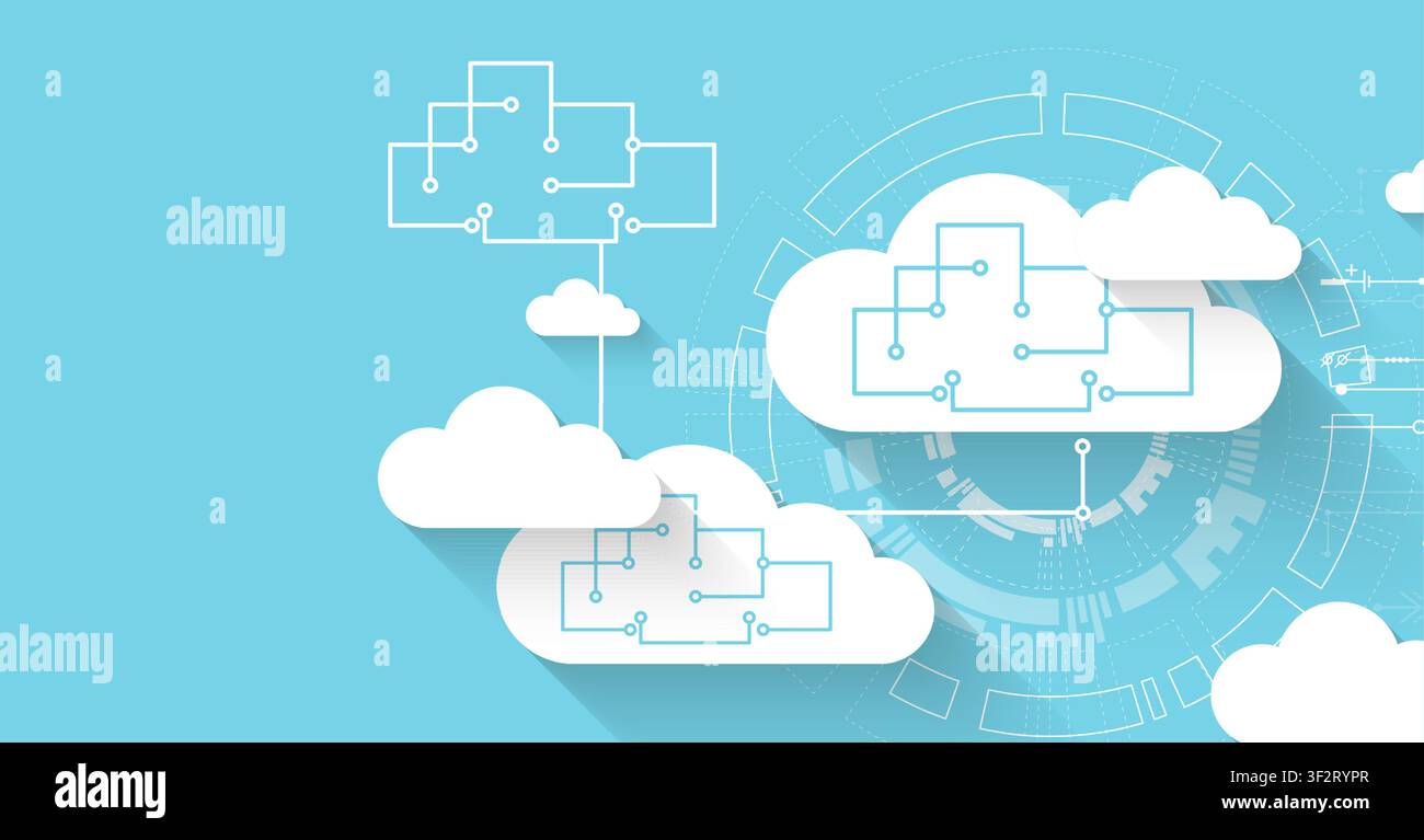 Cloud computing and data storage network concept with abstract circuit diagrams. Vector illustration Stock Vector