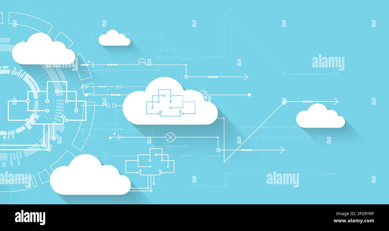 Cloud computing and data storage network concept with abstract circuit diagrams. Vector illustration Stock Vector