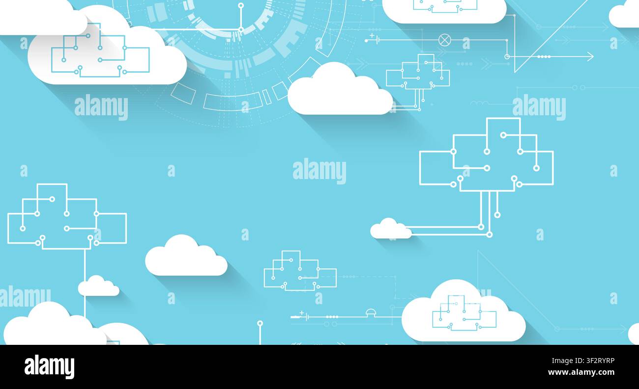 Cloud computing and data storage network concept with abstract circuit diagrams. Vector illustration Stock Vector