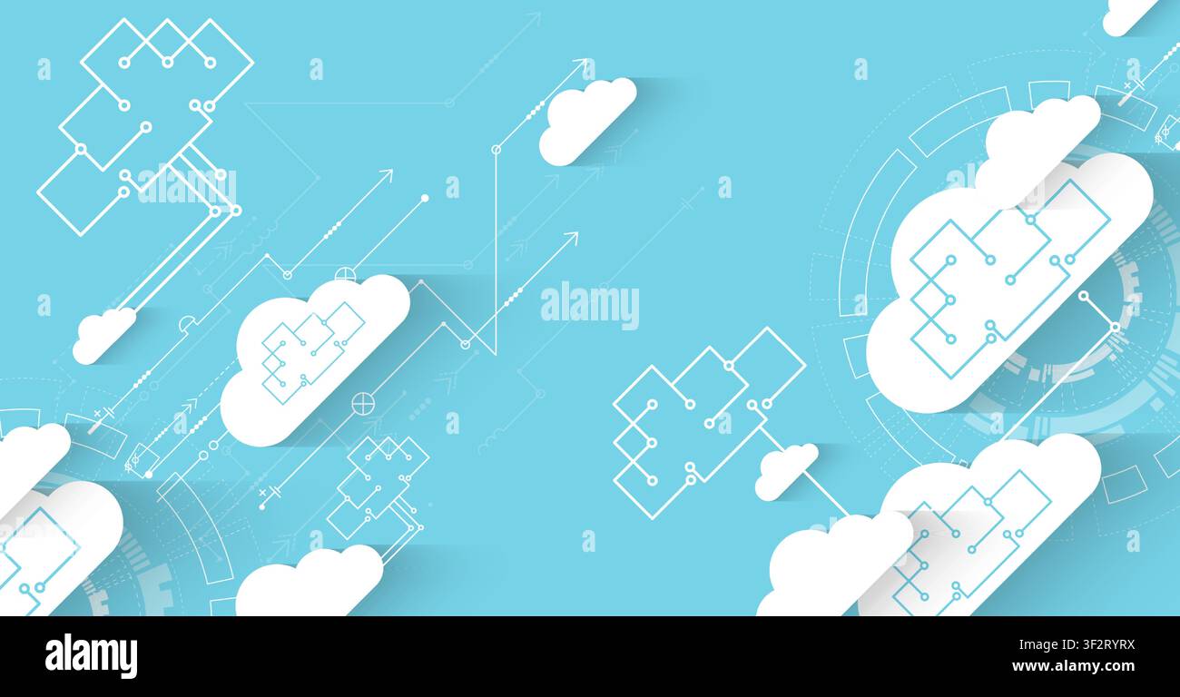 Cloud computing and data storage network concept with abstract circuit diagrams. Vector illustration Stock Vector