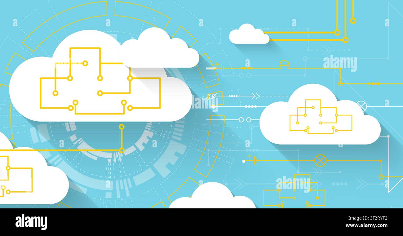 Cloud computing and data storage network concept with abstract circuit diagrams. Vector illustration Stock Vector