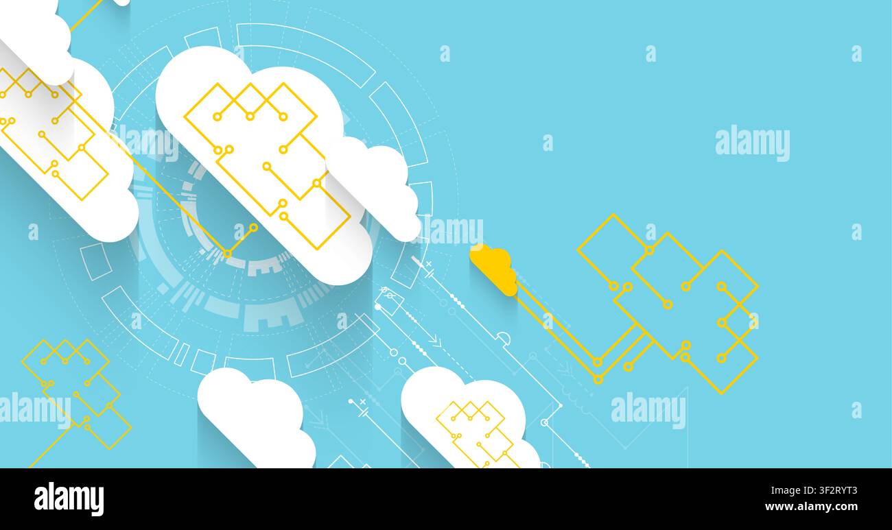 Cloud computing and data storage network concept with abstract circuit diagrams. Vector illustration Stock Vector