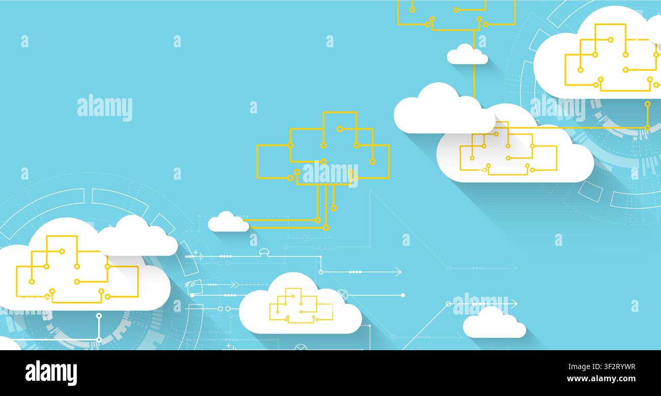 Cloud computing and data storage network concept with abstract circuit diagrams. Vector illustration Stock Vector