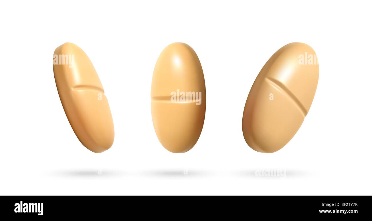 Three 3D pill icons isolated on white Stock Vector