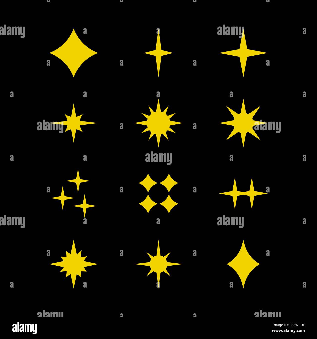 Minimal pointed starburst symbols isolated on background. Geometric sparkle star icons vector design elements. Stock Vector