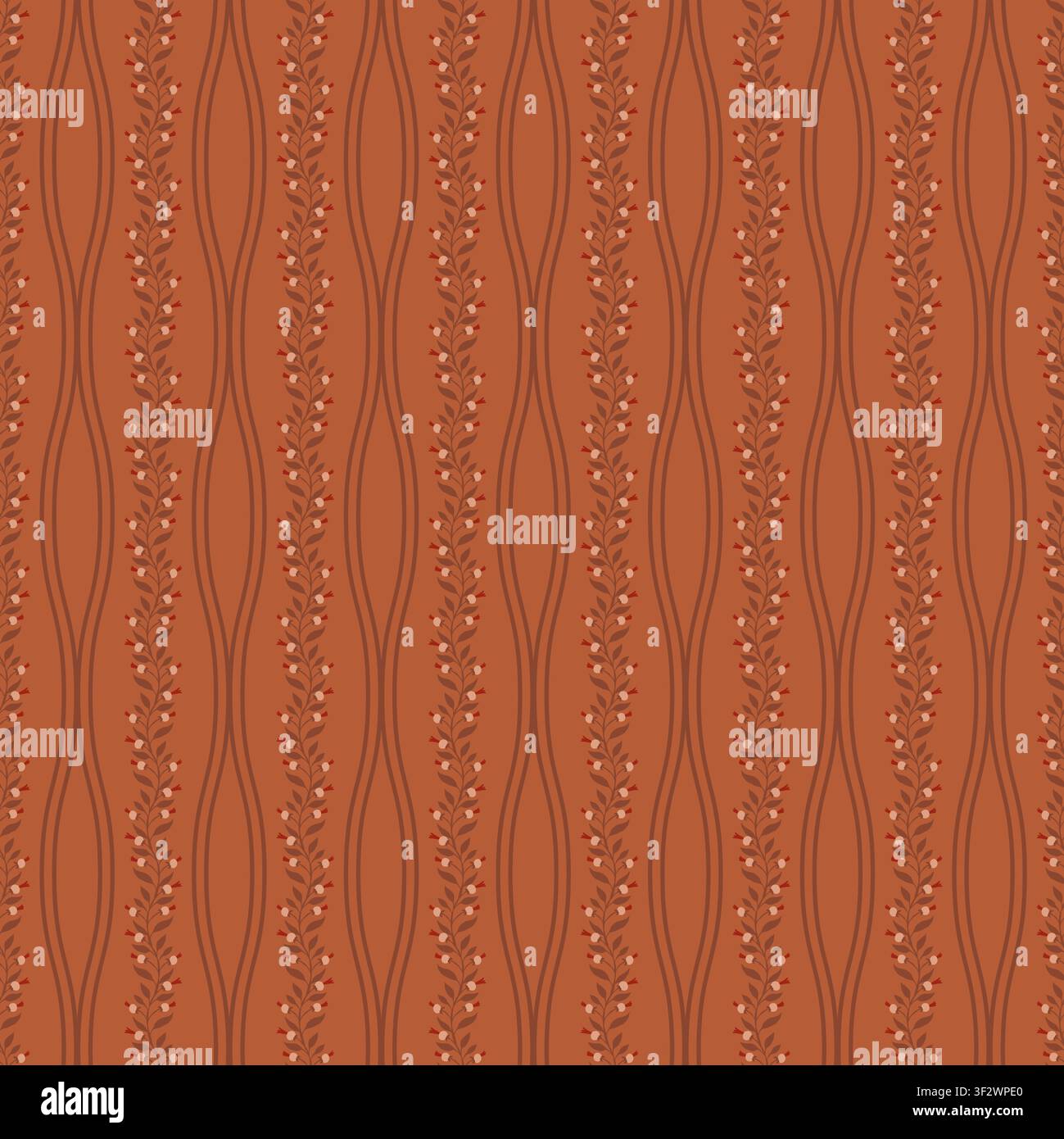 Dark Rust Botanical Wavy Stripes Stock Vector