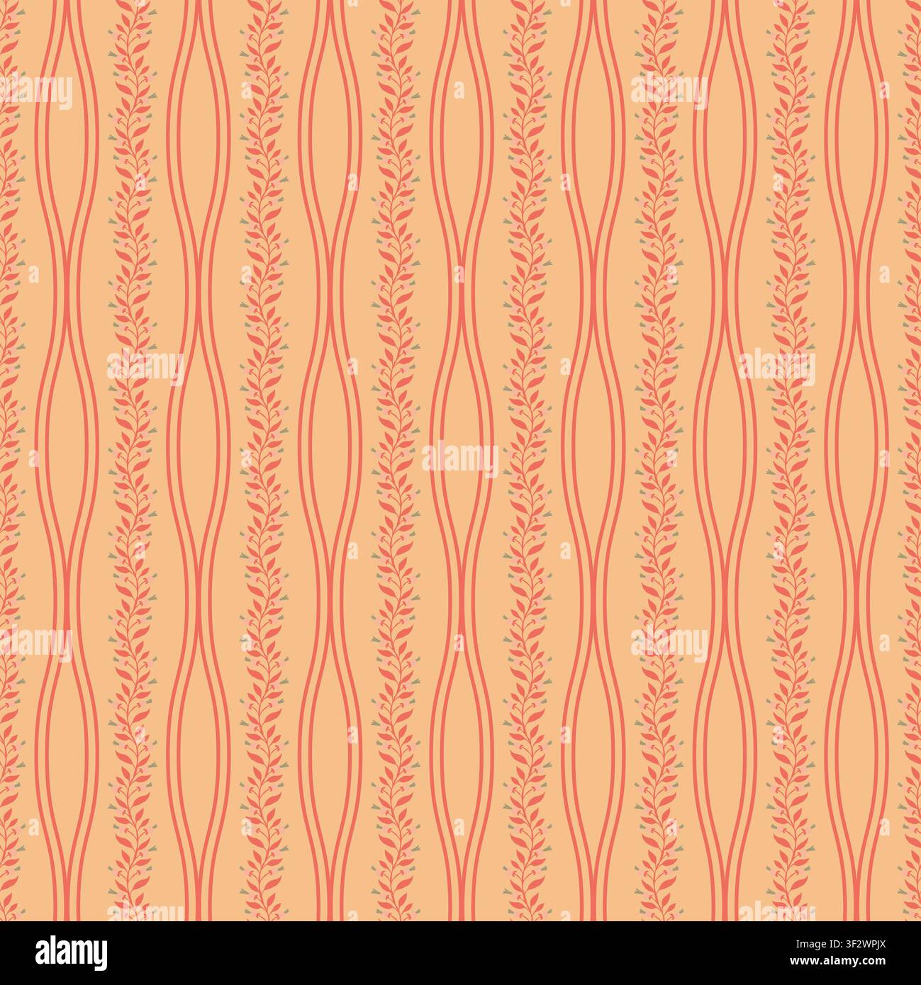 Peach Wavy Floral Vine Lattice Stock Vector