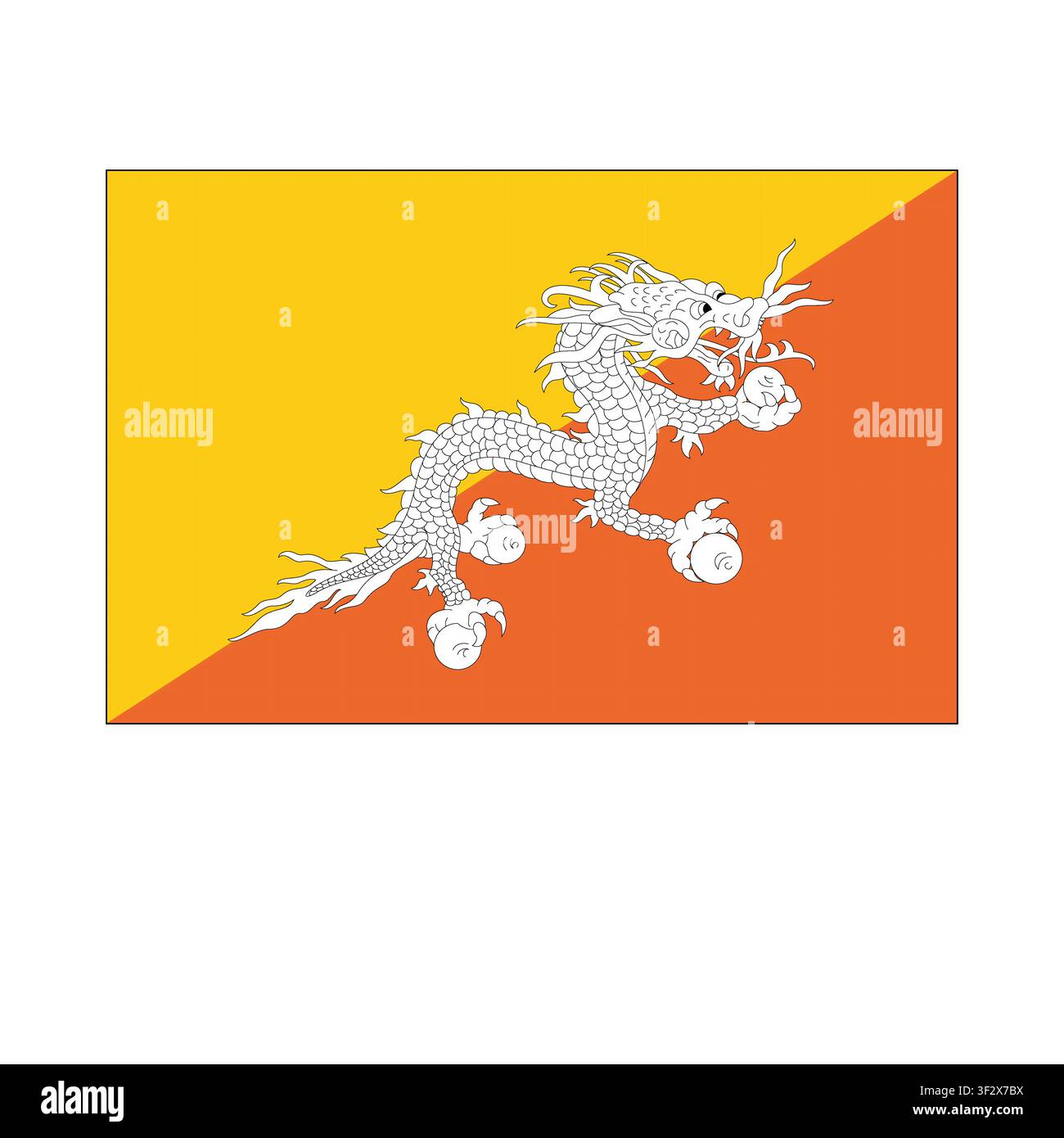 The flag of Bhutan on a white background. Stock Photo