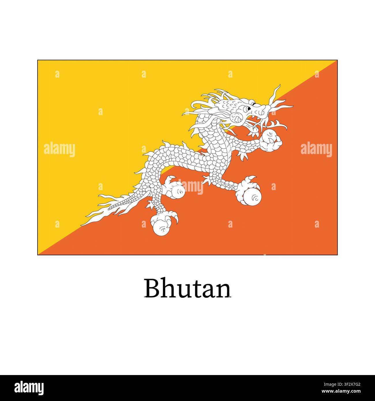 The flag of Bhutan on a white background. Stock Photo