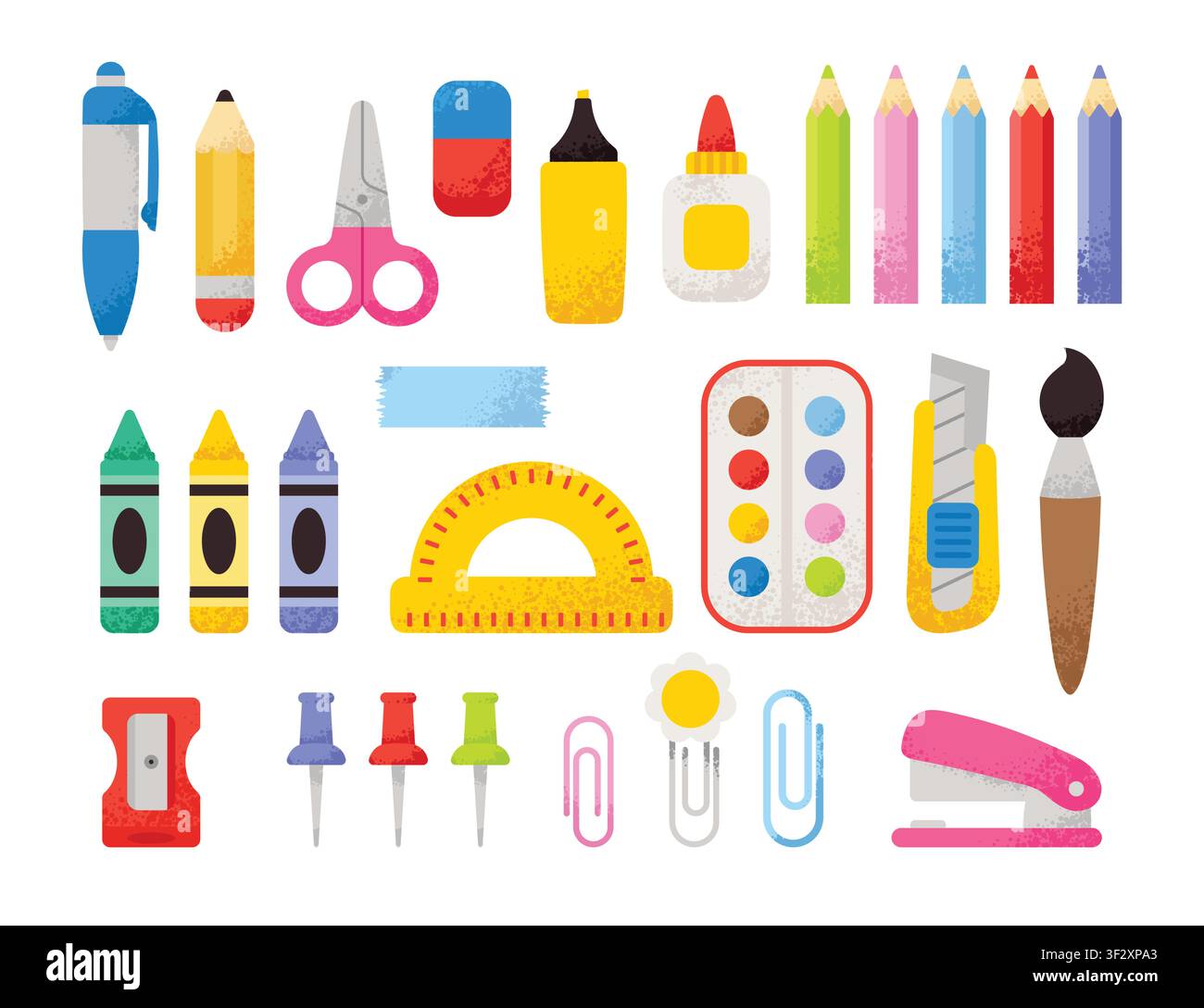 Cute school supplies set. Vector illustrations in flat style. Stock Vector