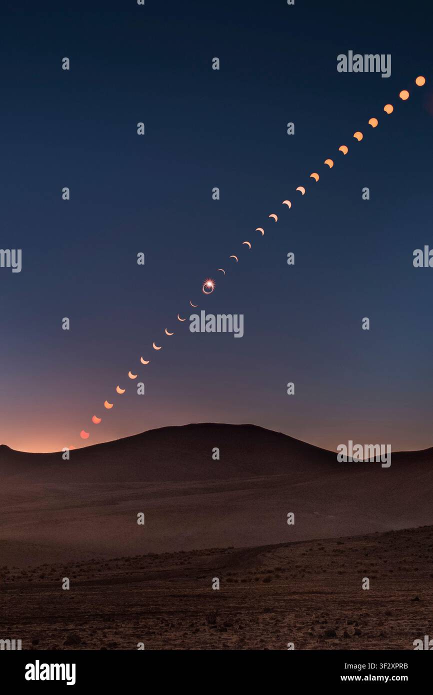 Solar Eclipse Sequence, 2019, Chile, July 2, 2019 Stock Photo