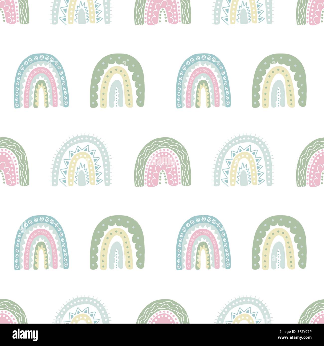 Colorful pattern with cute rainbows Stock Vector