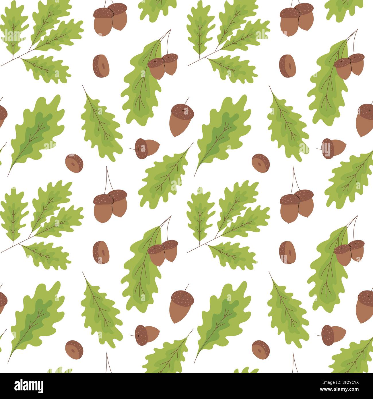 Oak leaves and acorns seamless pattern Stock Vector