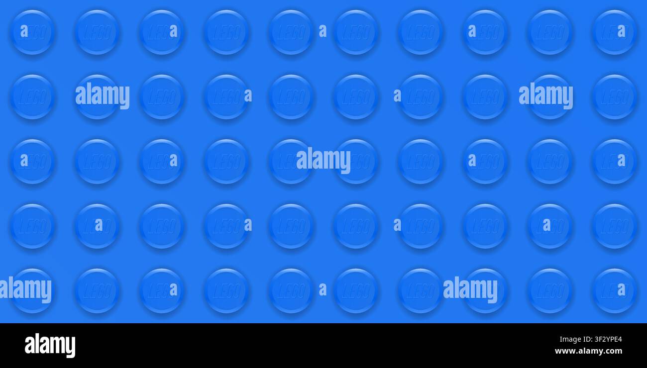 Realistic blue Lego plastik constructor seamless background. Vector editorial illustration Stock Vector