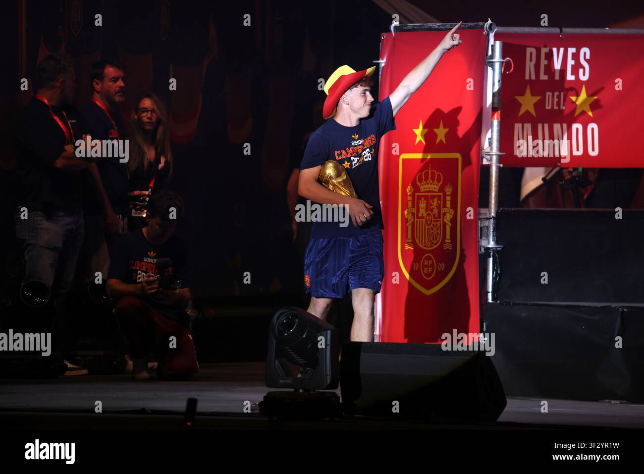 Victor Munoz on stage during the celebration with fans in Madrid of the