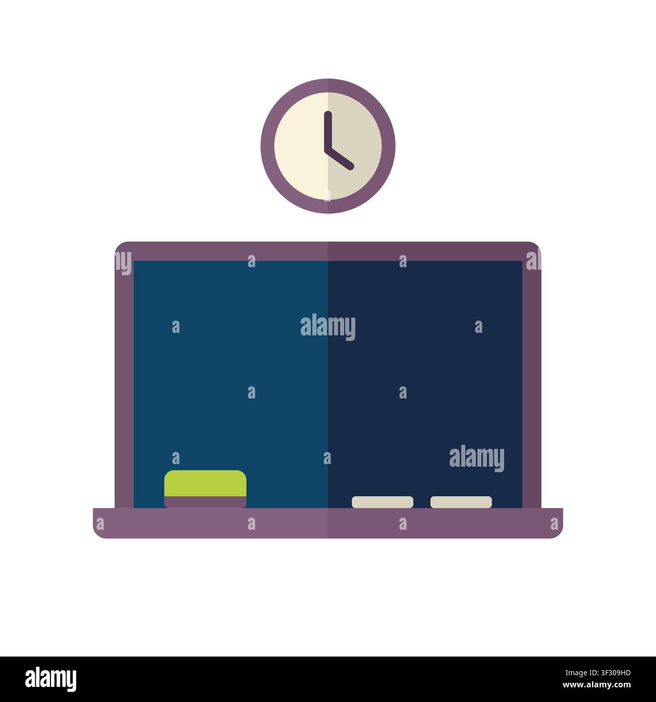 Blackboard with wall clock and chalk flat design illustration Stock Vector