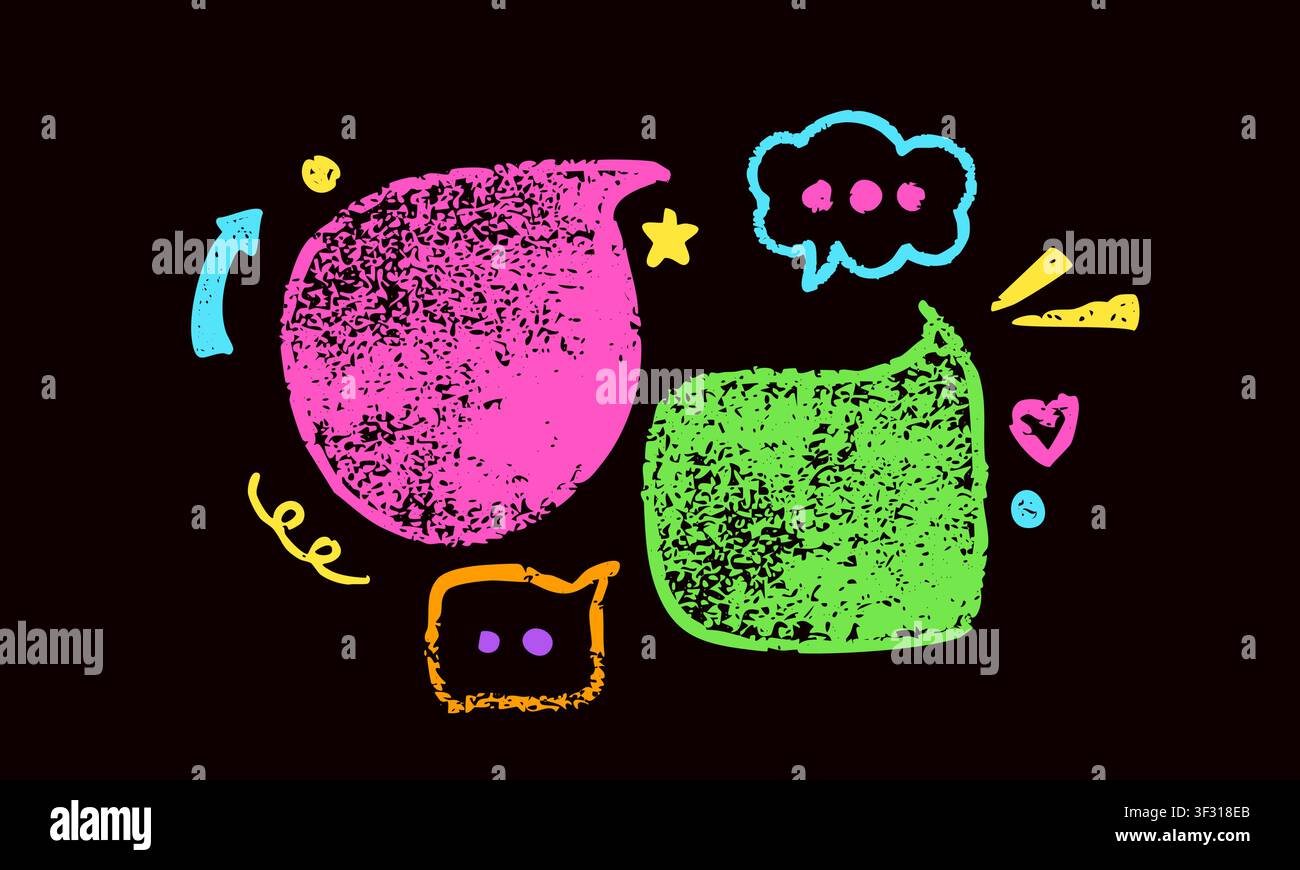 Green and magenta crayon hand drawn Irregular text boxes. Stock Vector