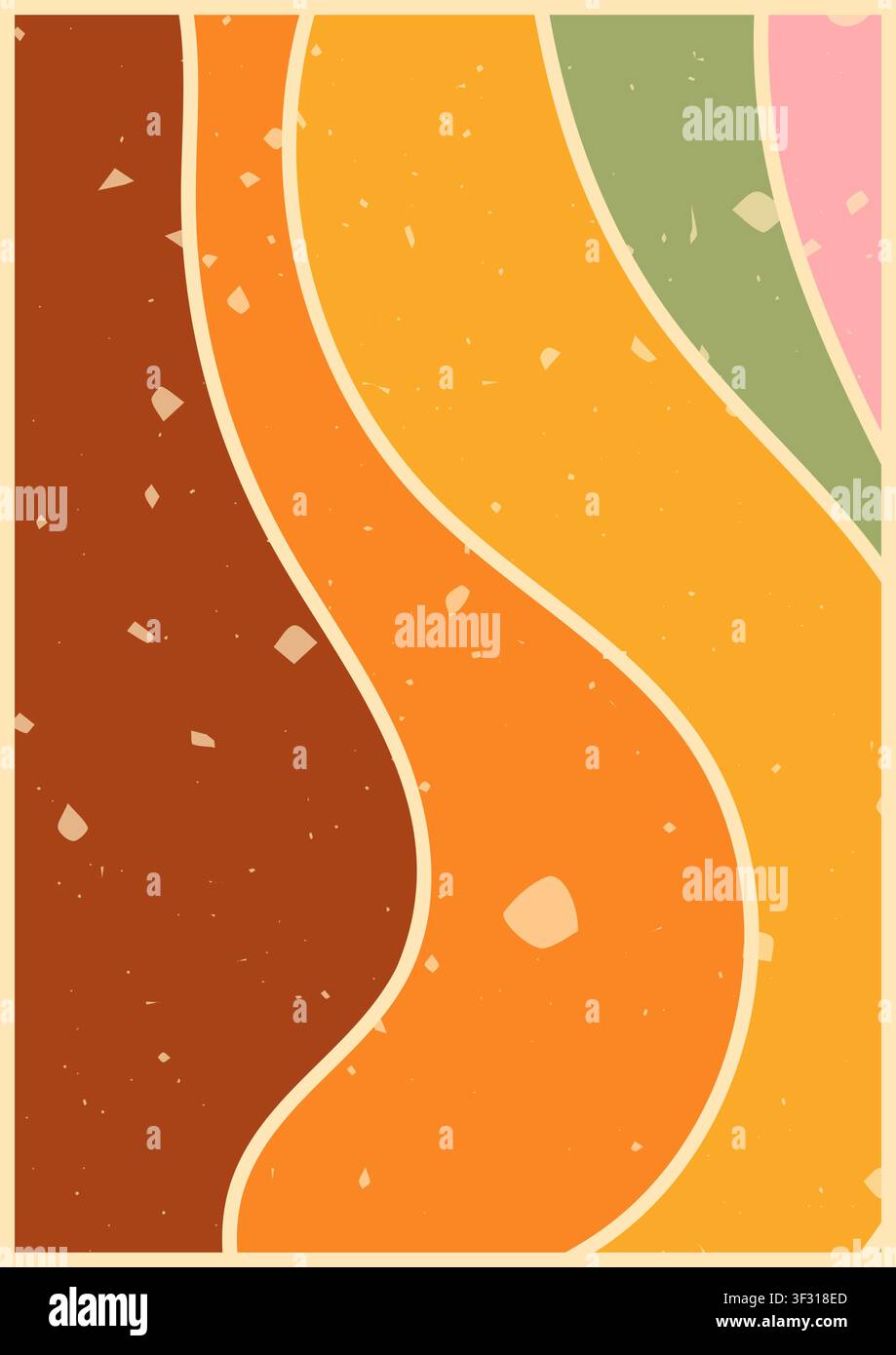 Groovy zebra poster with warm wavy waves. Stock Vector