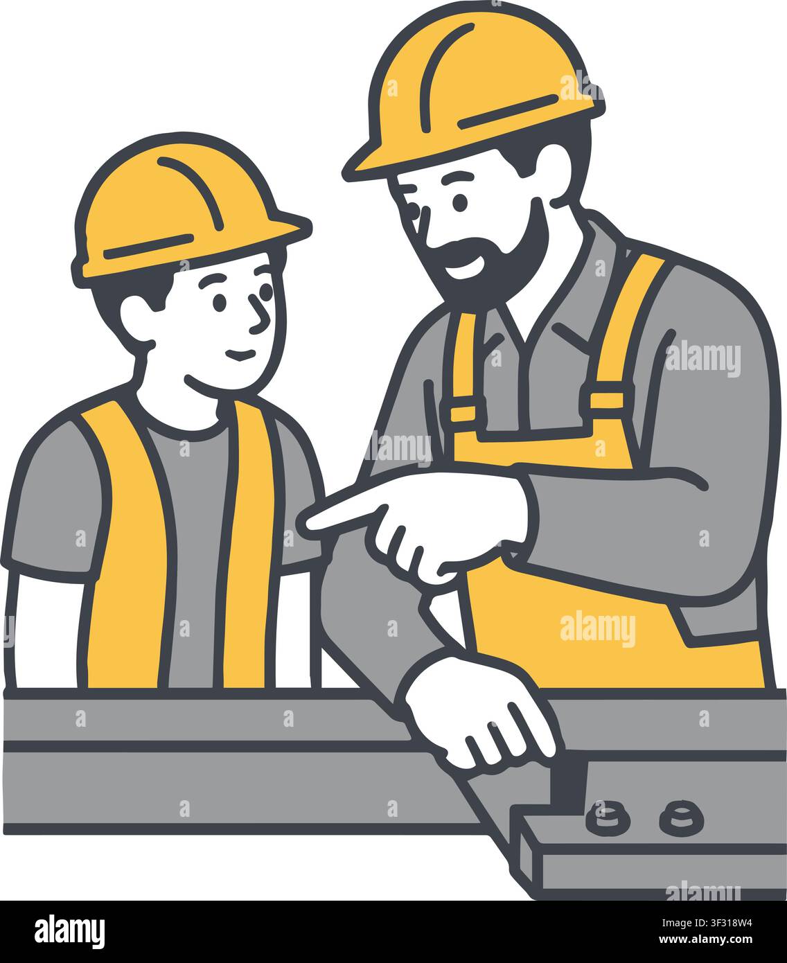 Construction Workers Discussing Building Project Safety Teamwork Flat Illustration Stock Vector