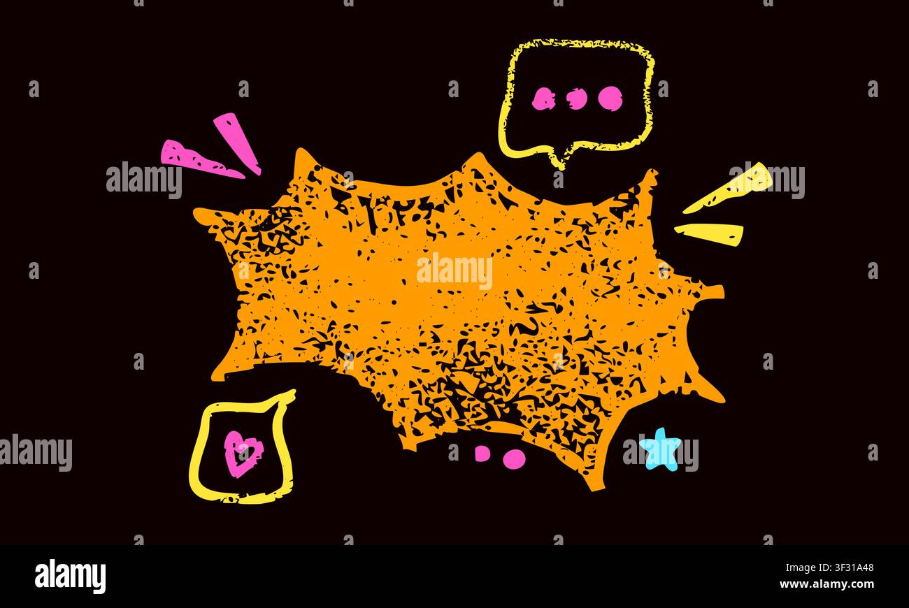 Design with orange crayon speech bubble. Stock Vector
