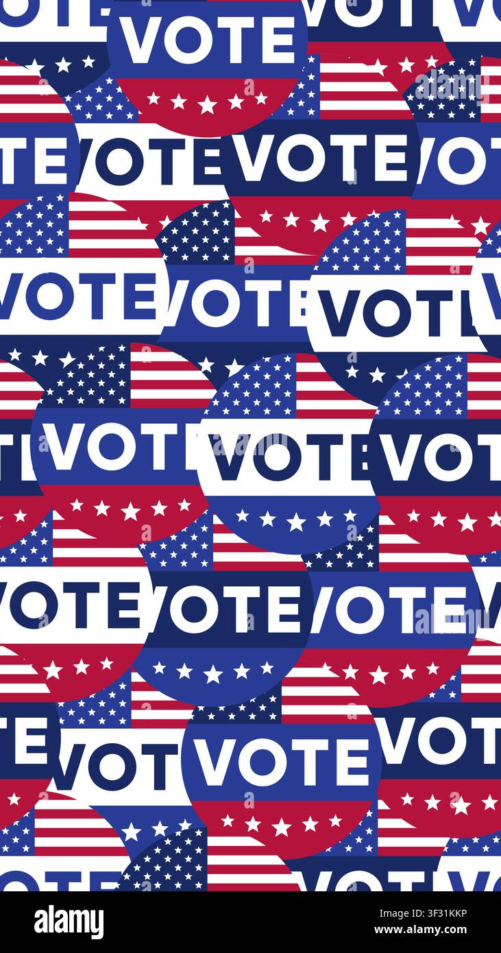 Seamless Vote Badge Pattern American Flag Circle Repeat Vertical Vector Illustration Stock Vector