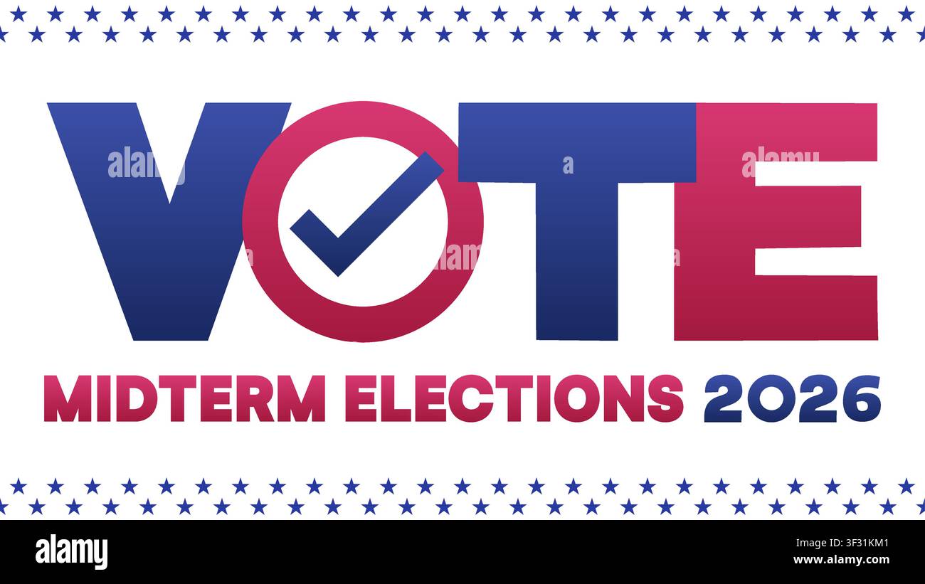 Vote Checkmark Gradient Blue Pink White Star Border 2026 Vector Illustration Stock Vector