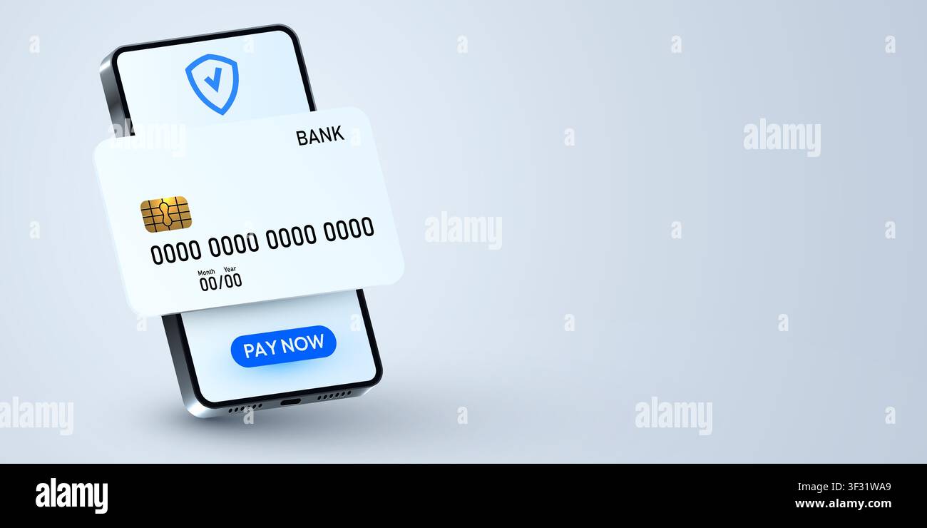 Secure mobile payment concept with smartphone and bank card. Online banking security protection. Vector illustration Stock Vector