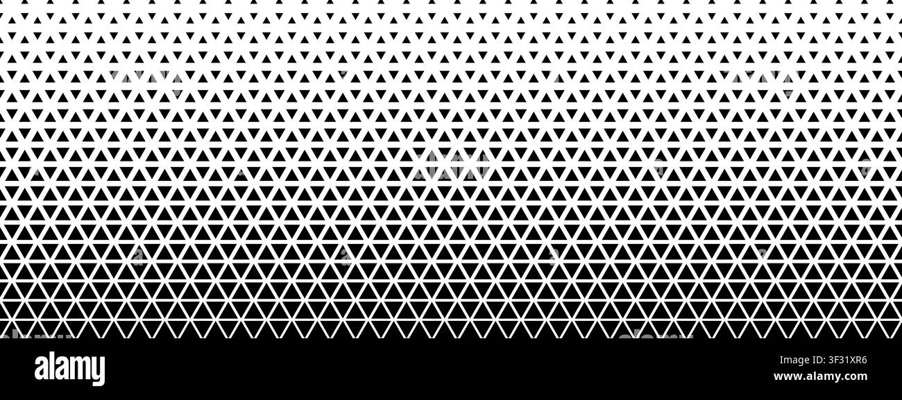 Repeating decreasing triangles pattern. Background with faded triangular shapes. Simple geometric mosaic texture. Minimalist halftoned design. Vector Stock Vector