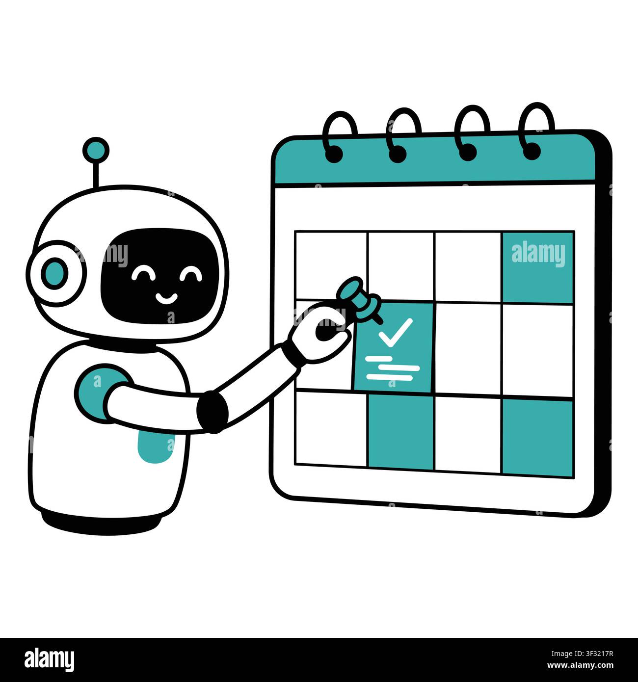 AI Robot Managing Calendar Schedule Flat Vector Illustration Stock Vector