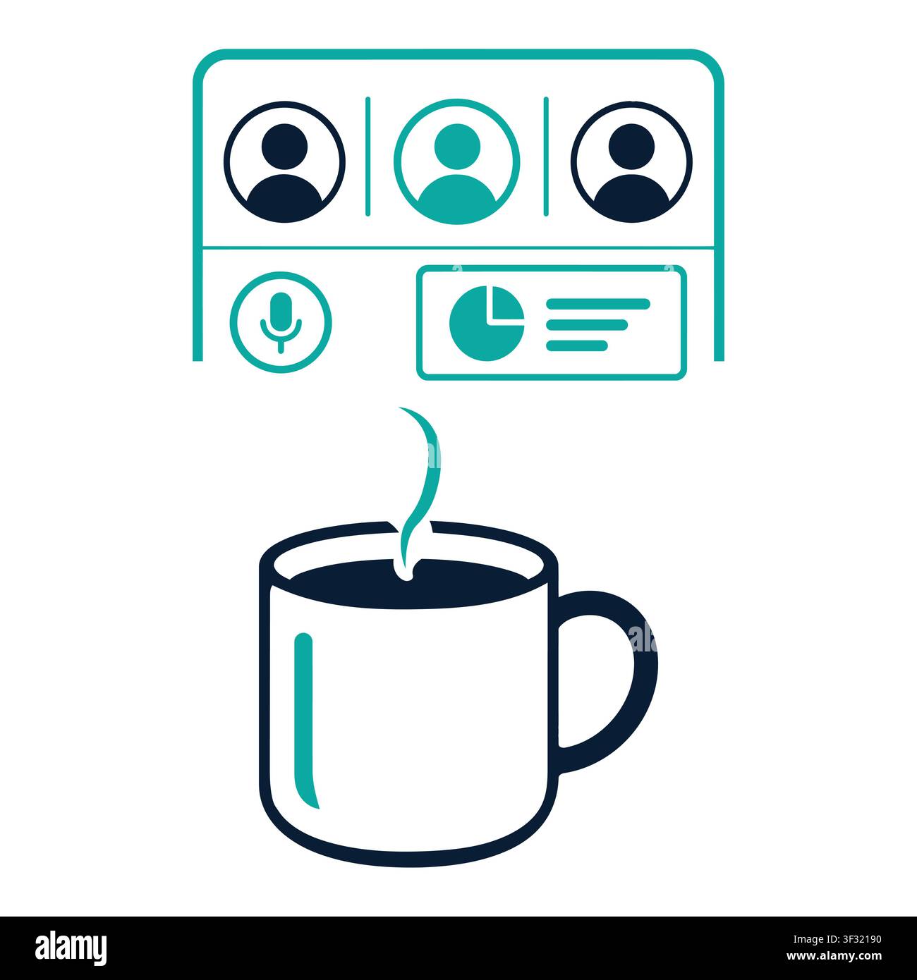AI Virtual Meeting Interface Above Coffee Cup Flat Vector Illustration Stock Vector