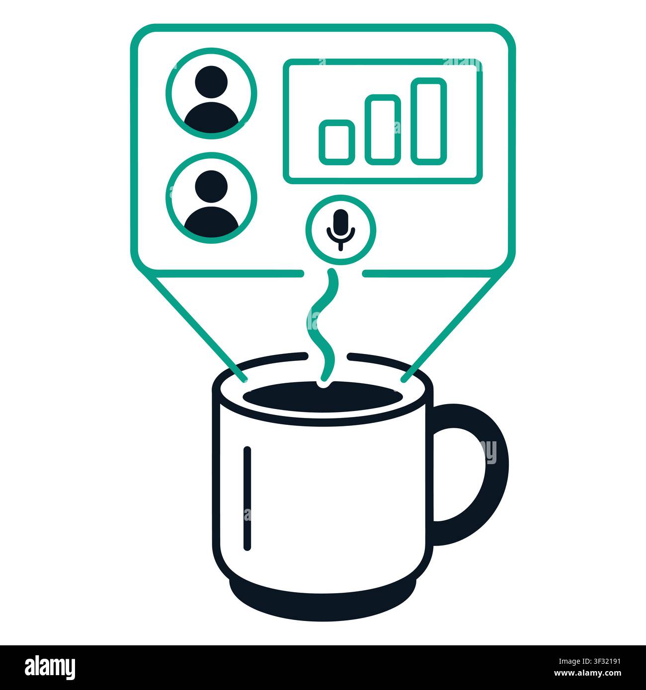 Artificial Intelligence Analytics Dashboard Above Coffee Mug Minimal Vector Illustration Stock Vector