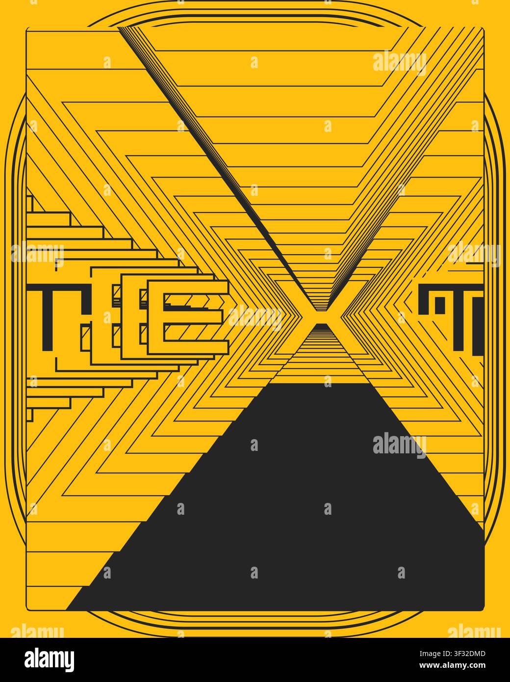 Geometric type poster dynamic zigzag visual effect experimental typography with rhythmic patterns angular structure and immersive motion illusion Stock Vector