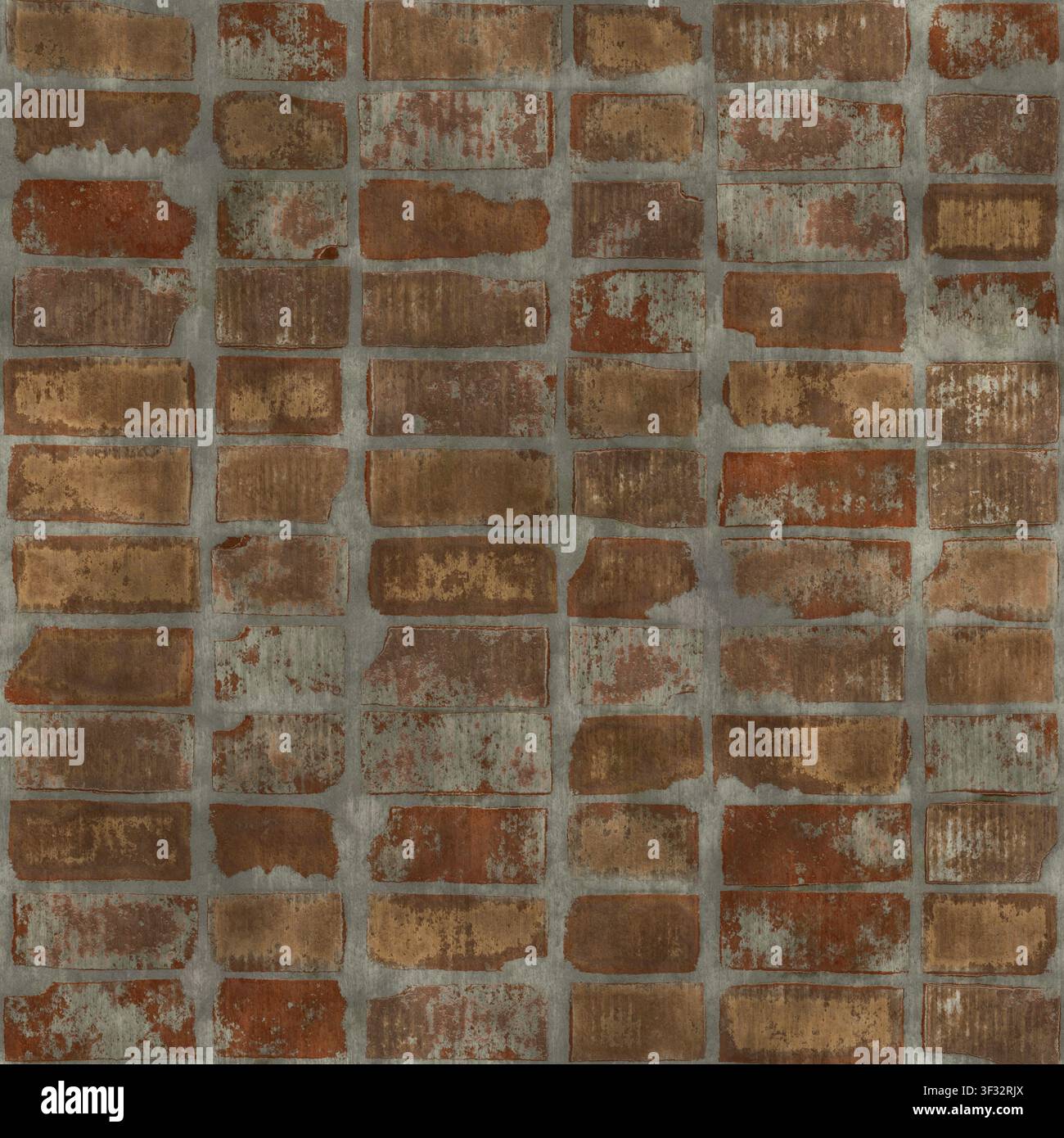 A seamless background texture of a weathered, rustic, multi-colored brick wall. Stock Photo