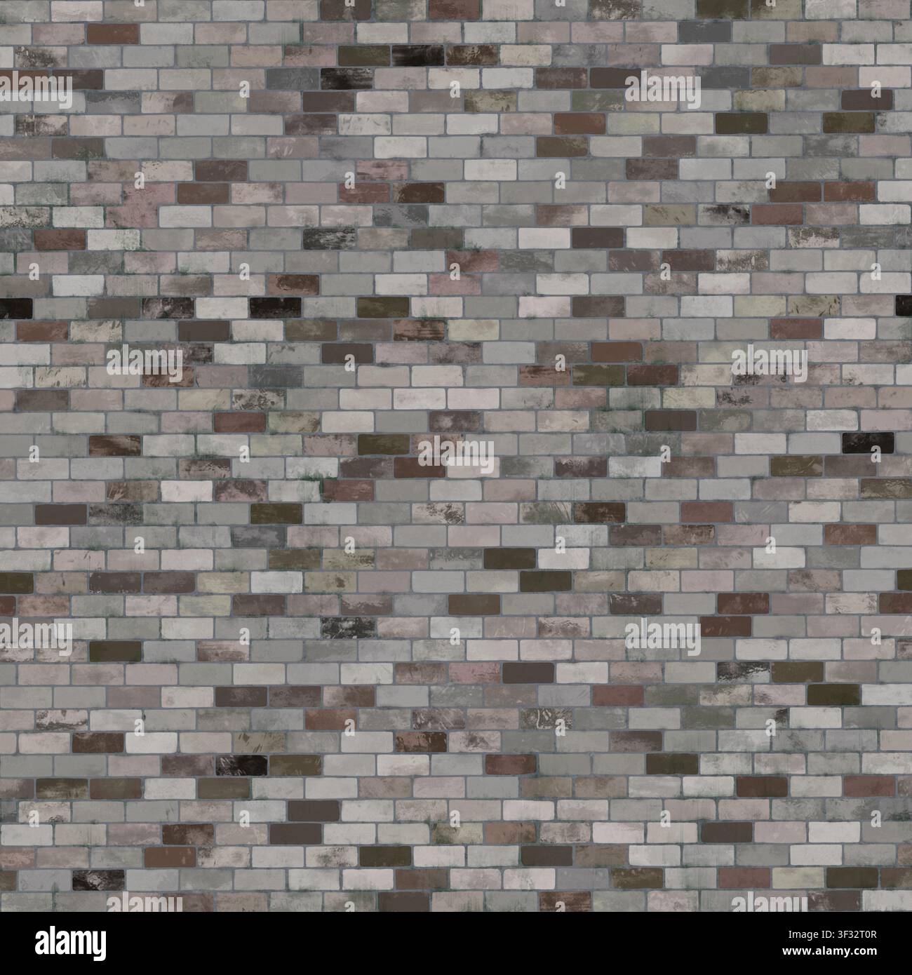 A seamless texture featuring an aged, weathered grey brick wall with subtle color variations. Stock Photo