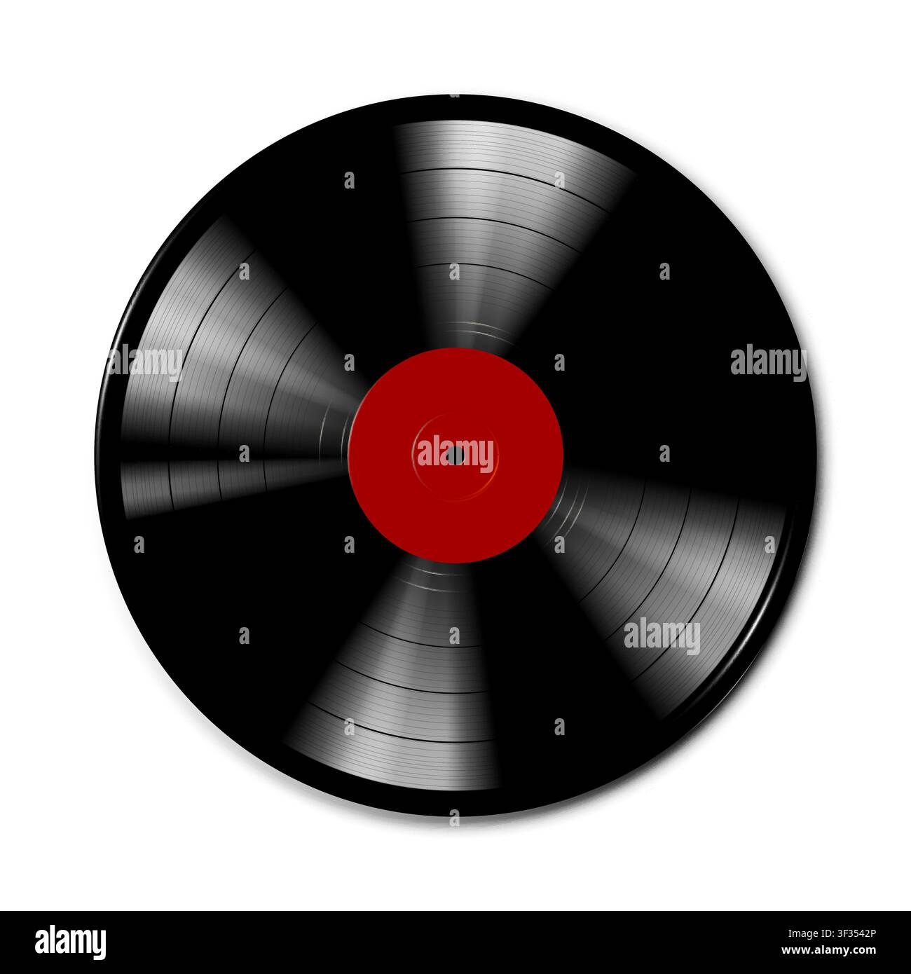 Black vinyl record with red center. Stock Vector