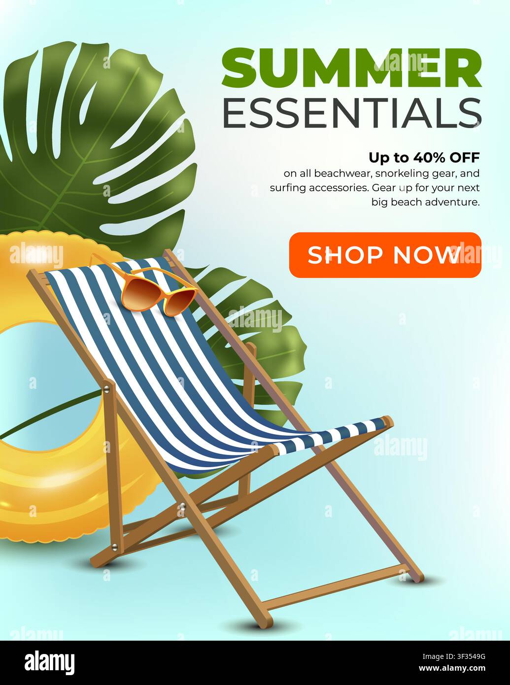 Summer social poster with vacation elements. Stock Vector
