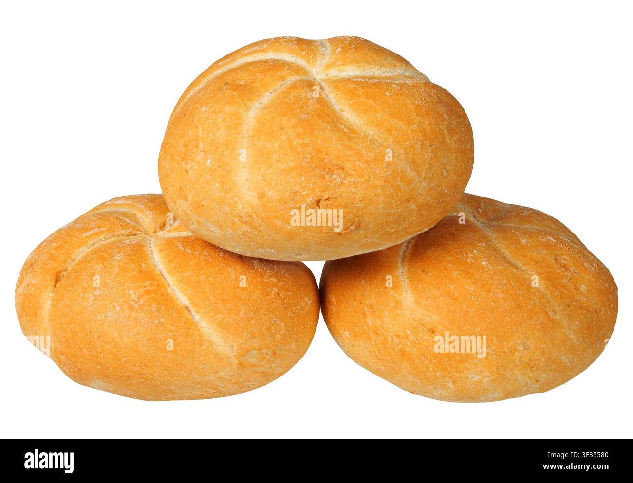 Three bread rolls isolated on white background Stock Photo