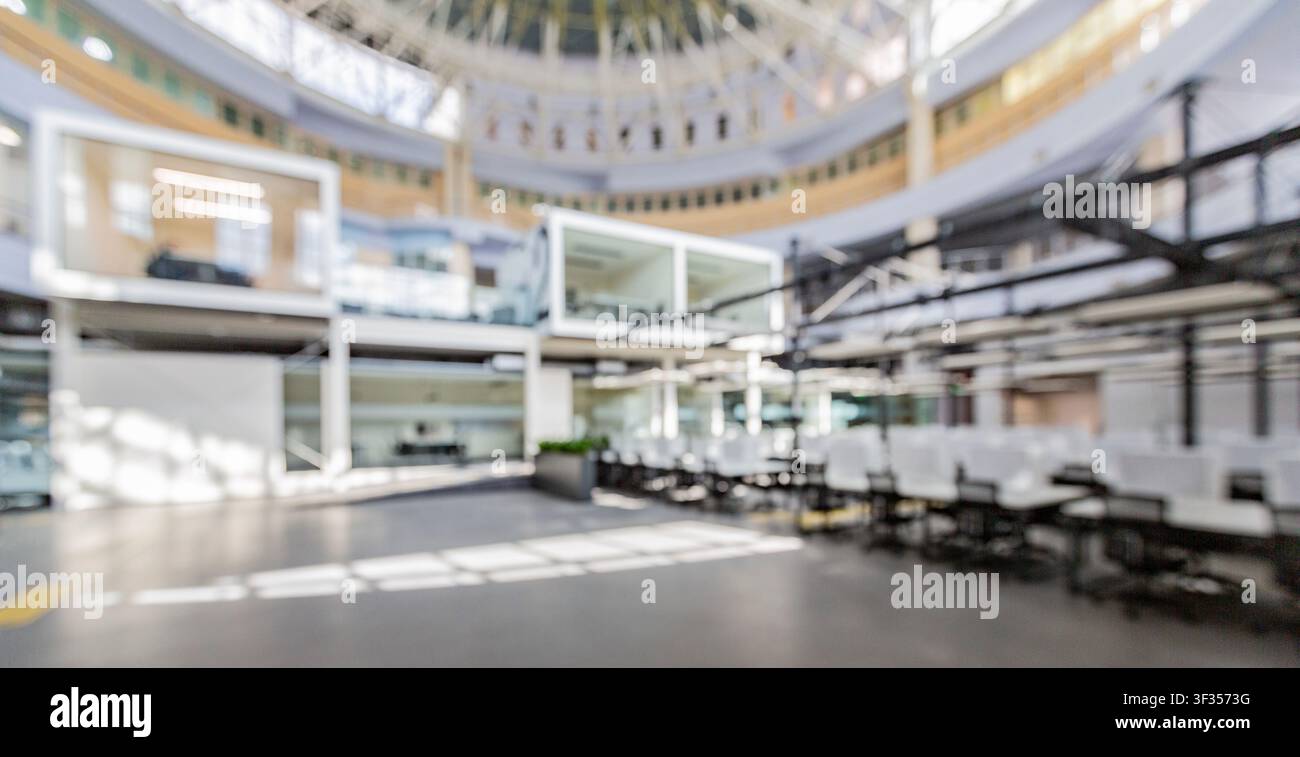 Big rental open space with wrapped computers, no workers Stock Photo