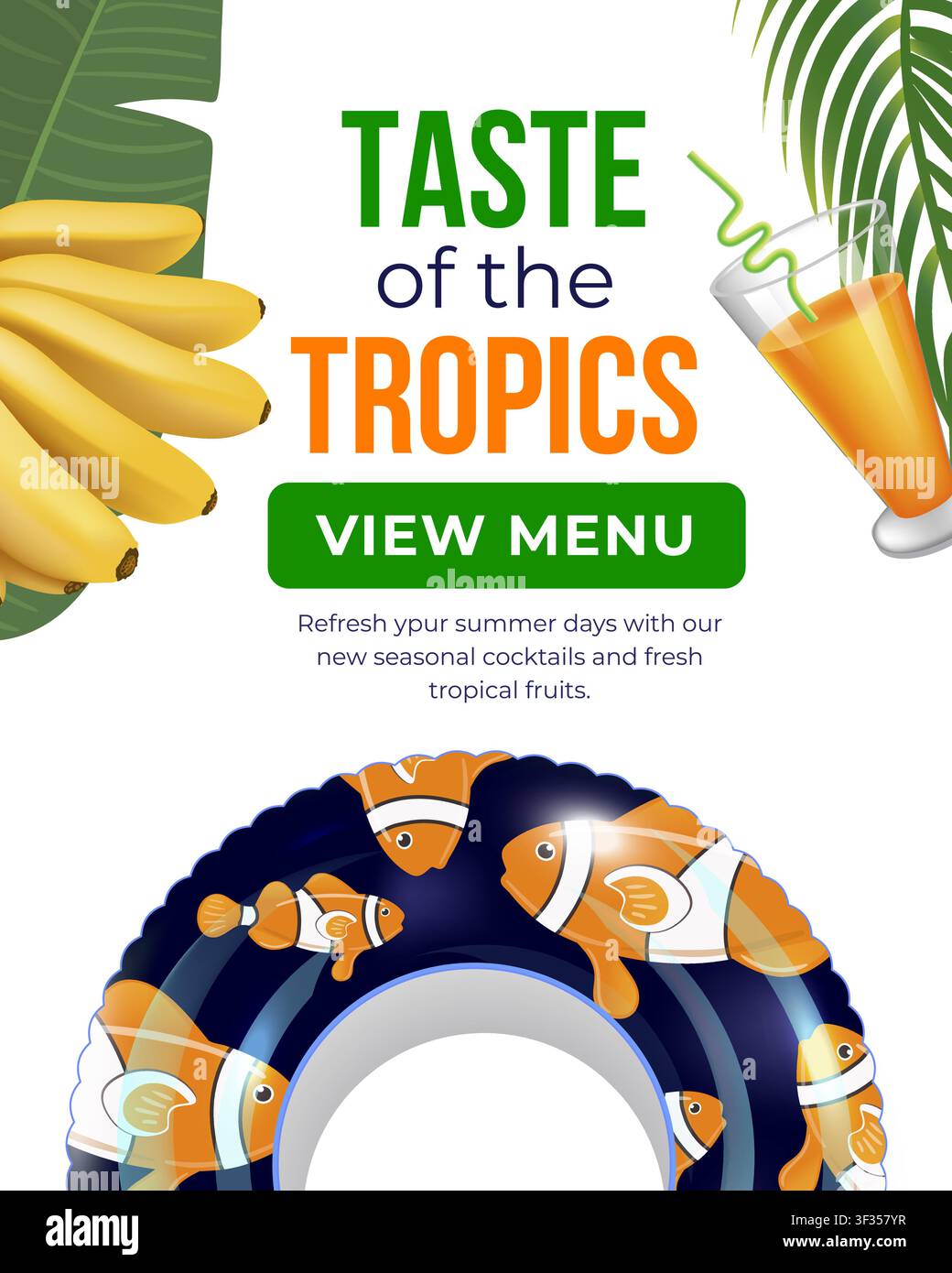 Summer social poster with vacation elements. Stock Vector