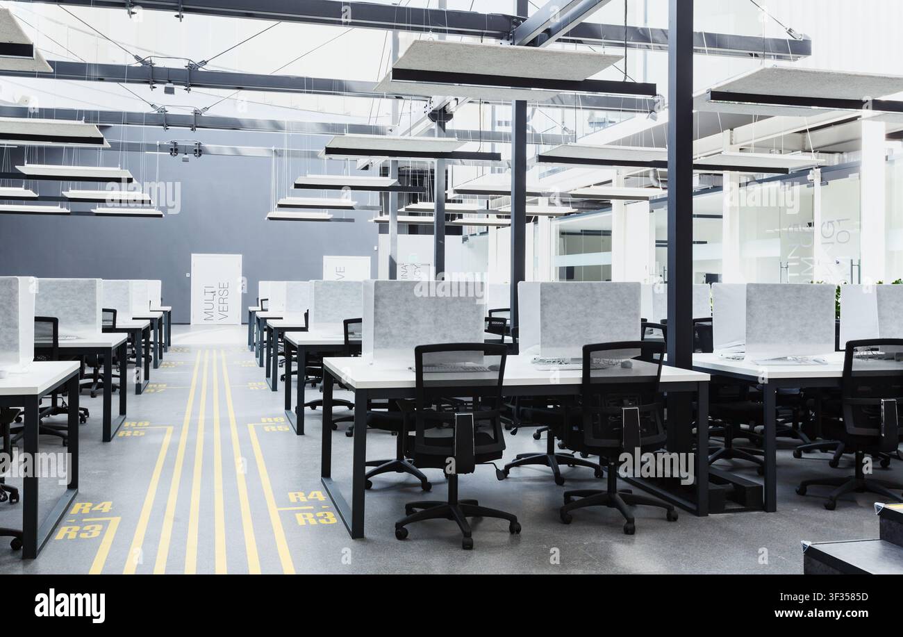 Big rental open space with wrapped computers Stock Photo