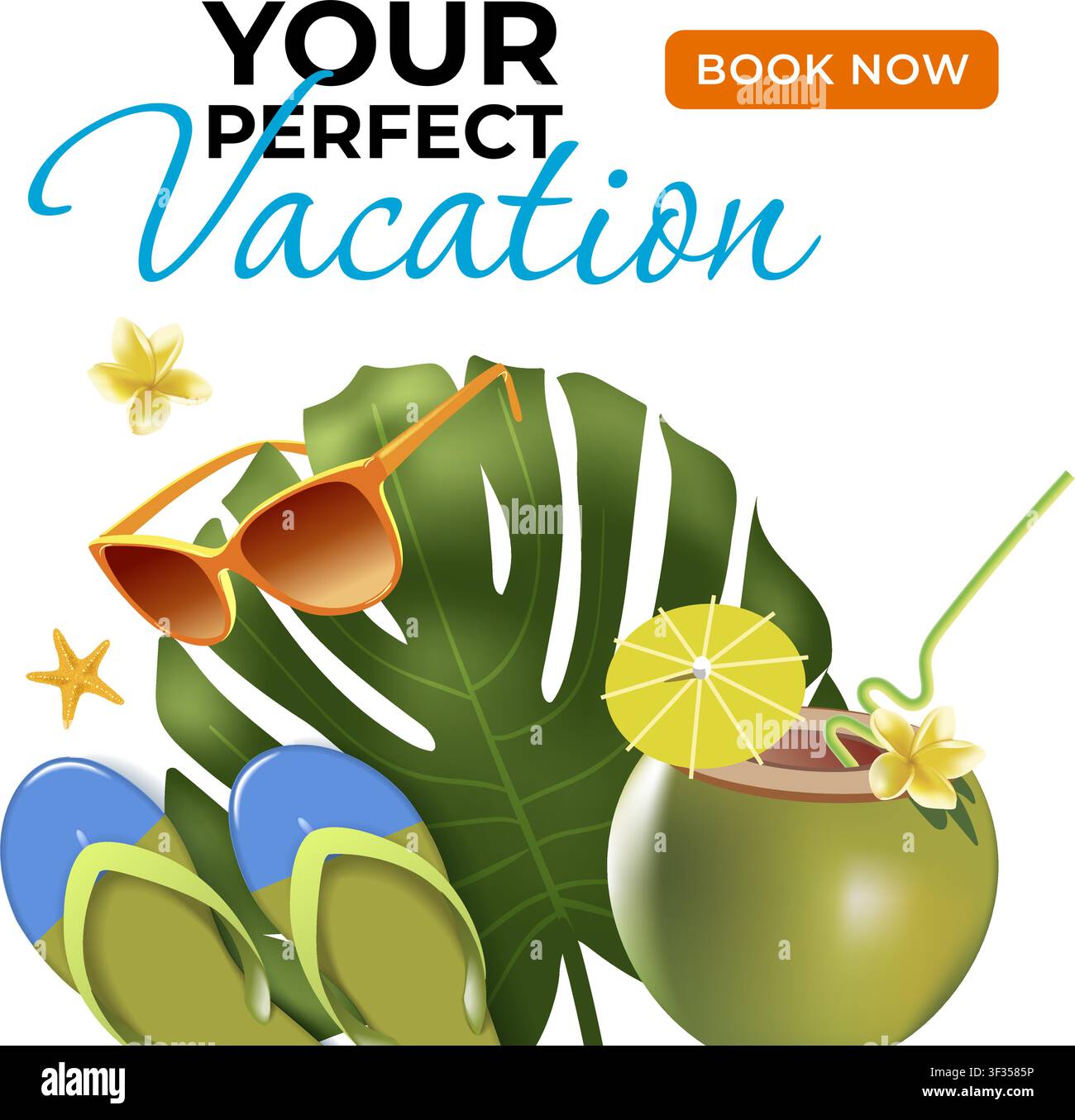 Vacation social banner with island elements. Stock Vector
