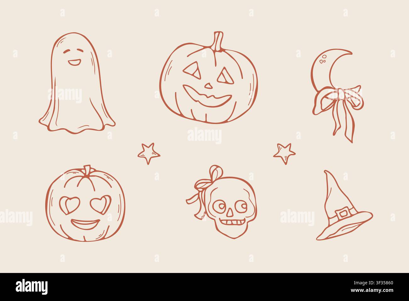 Hand drawn Halloween cute ghost and pumpkin doodle set Stock Vector