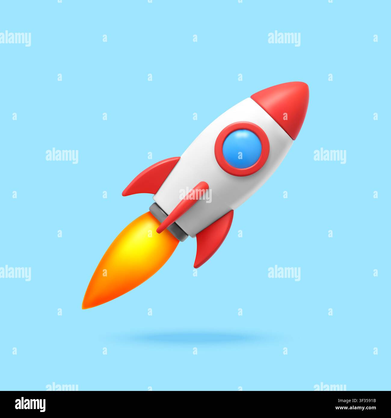 3D Rocket ship launching into sky. Stock Vector