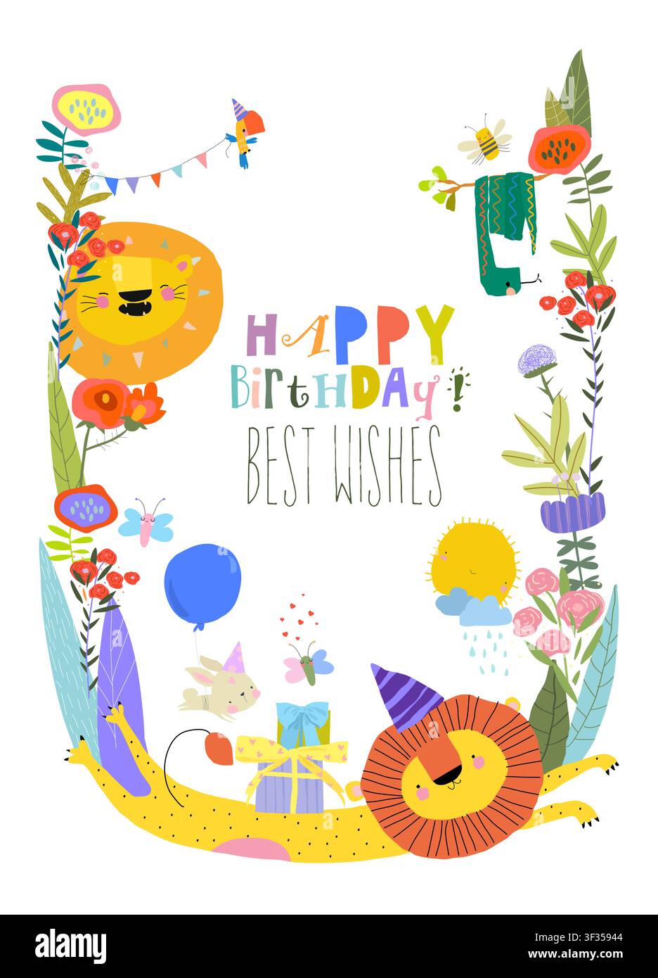 Cute Funny Animals celebrating Birthday Stock Vector